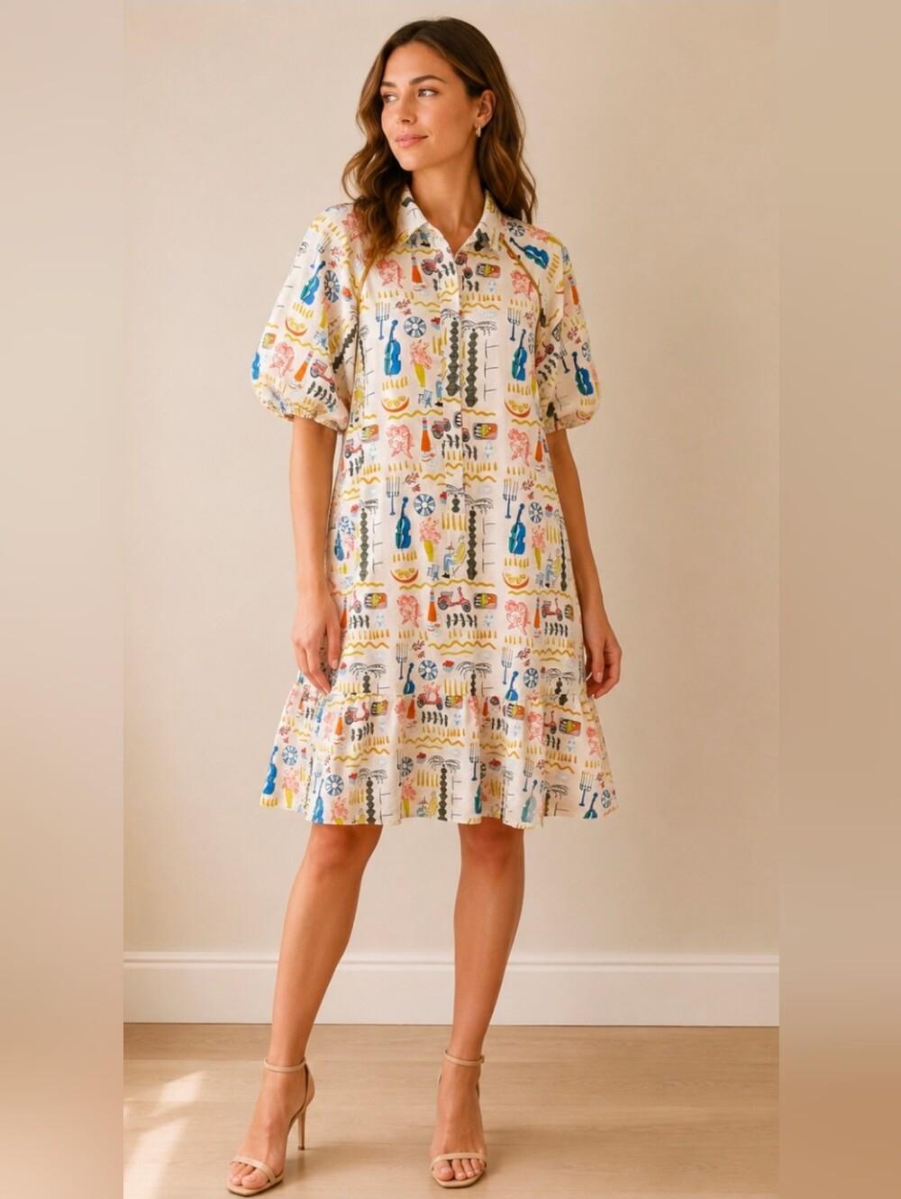 GIGIO USA Whimsical Print Multicolor Shirt Dress - Size S/M